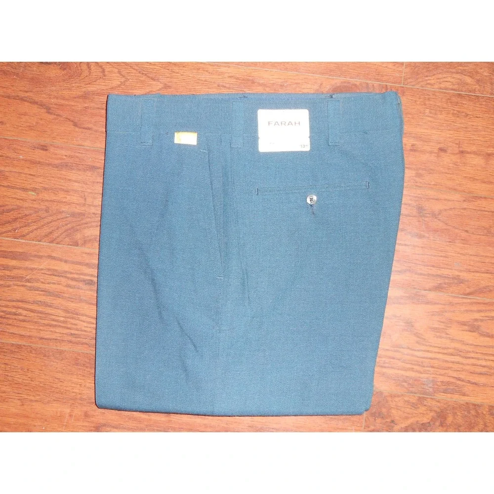 Mens Vintage 70s Farah Premium Master Weave Blue 33x31 Dress Pants Chinos Slacks
